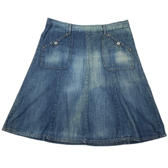 H&M Label of Graded Goods Denim Jean Skirt Patchwork Size 8 Boho Prairie Button - Picture 1 of 11